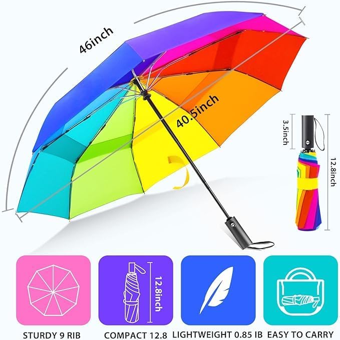 Image of Umberalla Automatic Open Travel with Wind Vent,Umbrella big size for men, Umbrella for girls, Umbrellas for rain,Windproof Umberalla Large for Man,Women (Rainbow)
