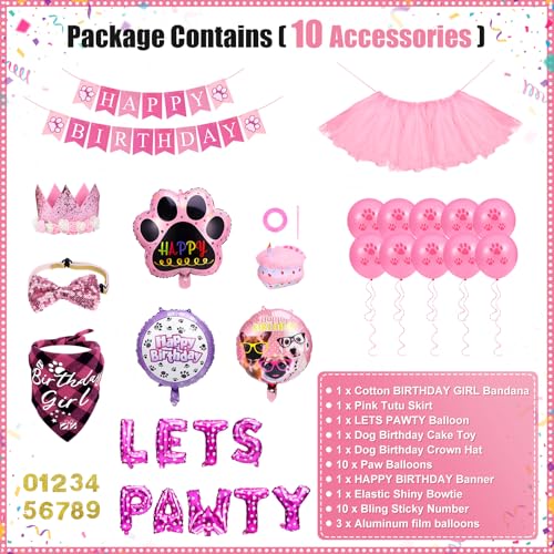 homdat Hunde-Geburtstagsparty-Zubehör, Hunde Geburtstag Mädchen, Hund Geburtstag Set with Dreieck Bandana Krone Hut Schal Kragen Bow Happy Birthday Banner, Geburtstagsparty-Dekorationen (Rosa)