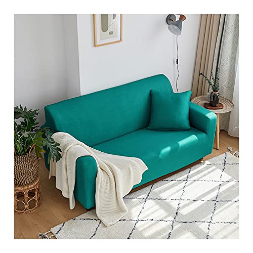 Housse de canapé extensible angle 3 places protection polyester salon bleu vert - 2
