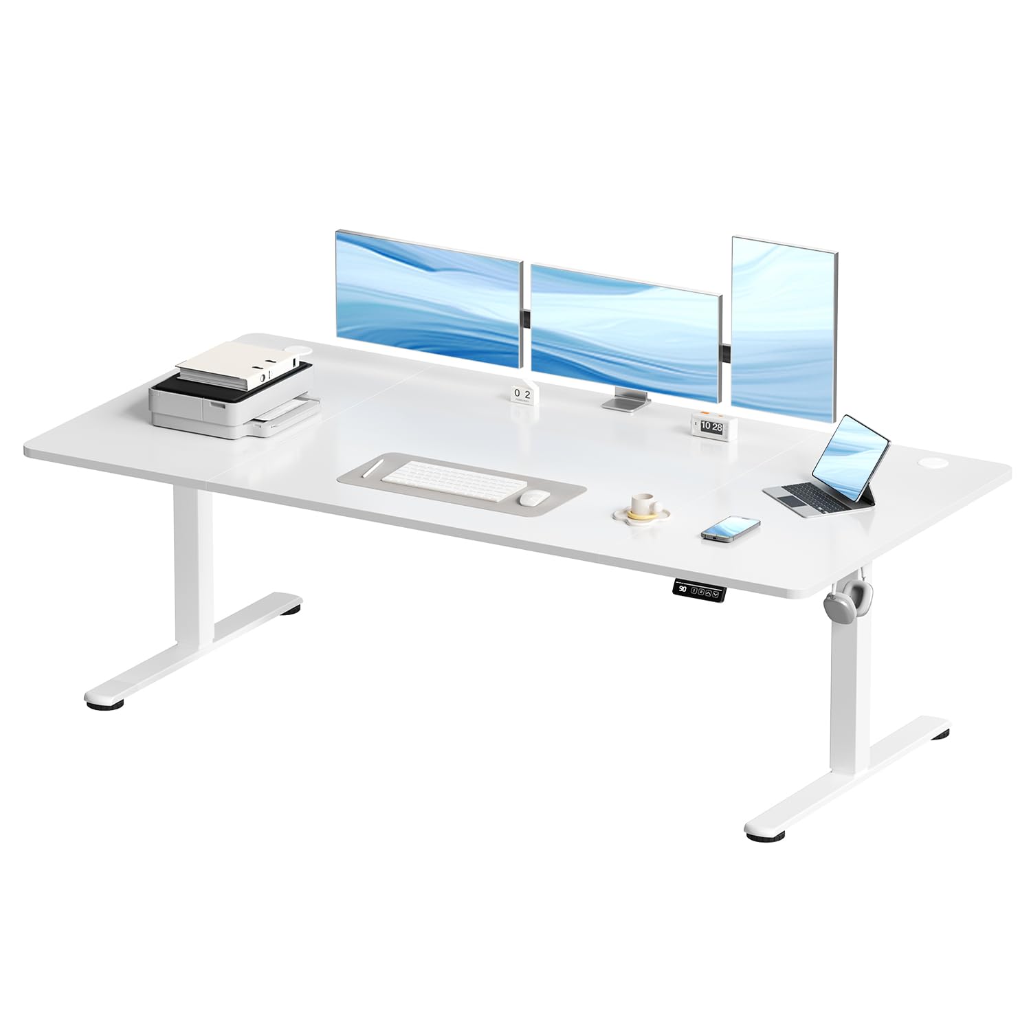 Devoko Electric Standing Desk 160x80cm, Height Adjustable Desk Ergonomic Stand up Desk with 2 Memory Preset, White