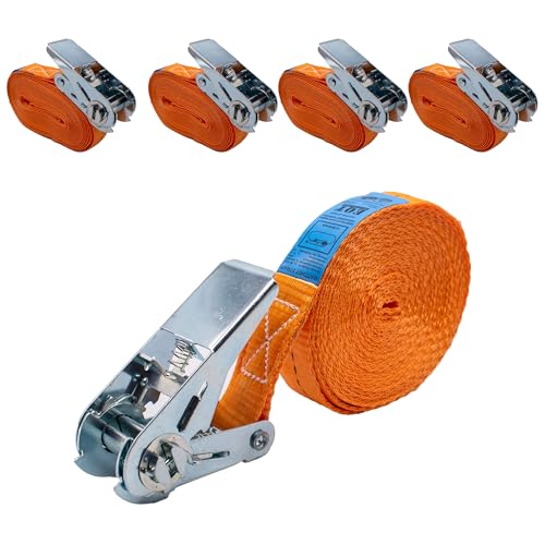 EQT 4 Stück 800kg 6m Spanngurte mit Ratsche einteilig Zurrgurte DIN EN 12195-2 TÜV GS