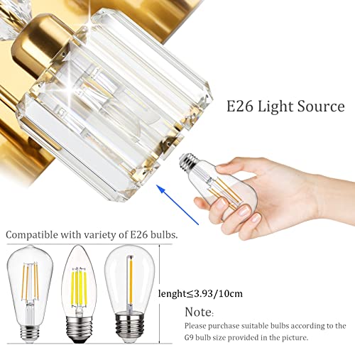 Image of Ralbay Gold Crystal Vanity Lights for Bathroom 6-Lights Brass Gold Crystal Bathroom Vanity Lights Over Long Mirror Modern Crystal Bathroom Wall Lighting Fixtures