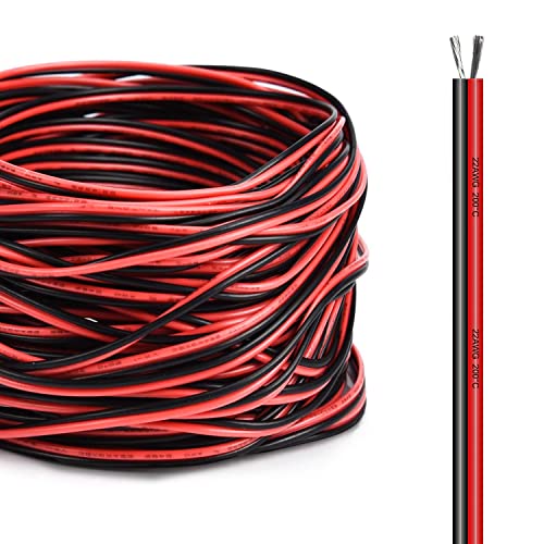 LYCAEA 2 Pin 22 AWG 66 ft Black&Red Marine Boat Light Extension Wire for 3528/5050/5630 LED Strip Lights