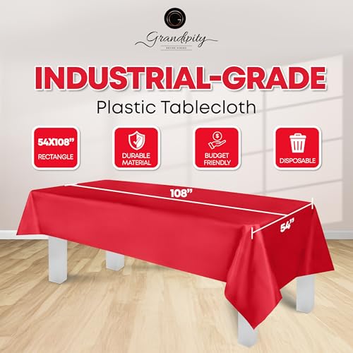 Image of Grandipity 24 Pack Premium Disposable Plastic Tablecloth 54 Inch. x 108 Inch. Decorative Rectangle Table Cover - Red