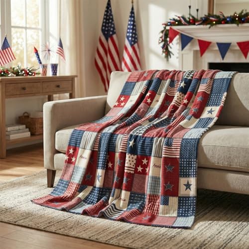 Horaldaily 4th of July Flannel Blanket Throw Patriotic Veterans Day American Flag Soft Fuzzy Plush Cozy Fleece Blankets for Couch Sofa Bed Decor Ideal Gifts for Kids Adults 50x60
