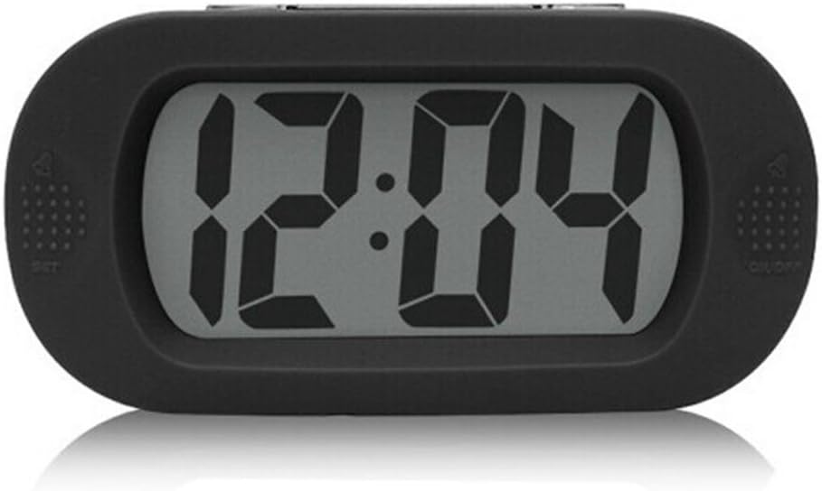 LCD Digital Large Screen Alarm Clock Multi-function with Silicone Protective Cover, Great for Elderly People, Table or Wall Clock , Desk Bedside, Offices Conference Rooms, and School Classrooms (Black)