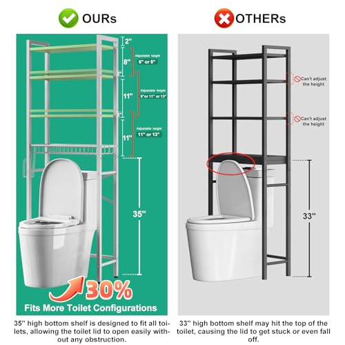 Image of Kalrin Over-The-Toilet Storage Rack, 4-Tier Bathroom Organizer Shelf Over Toilet with Adjustable Shelf and Basket, Freestanding Space Saver Bathroom Shelves Above Toilet for Room (Avocado Green)