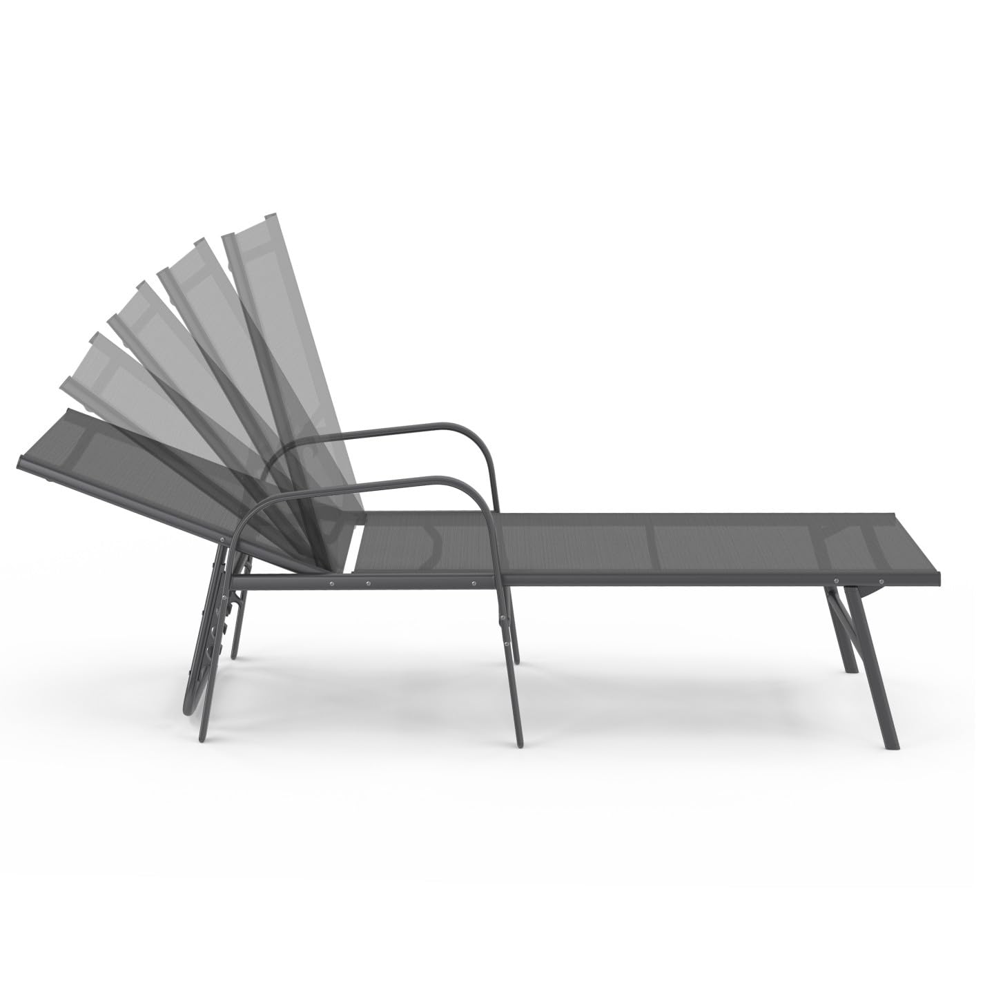 IDMarket Fiyi - Juego de 2 tumbonas de jardín reclinables de acero gris antracita y lona gris