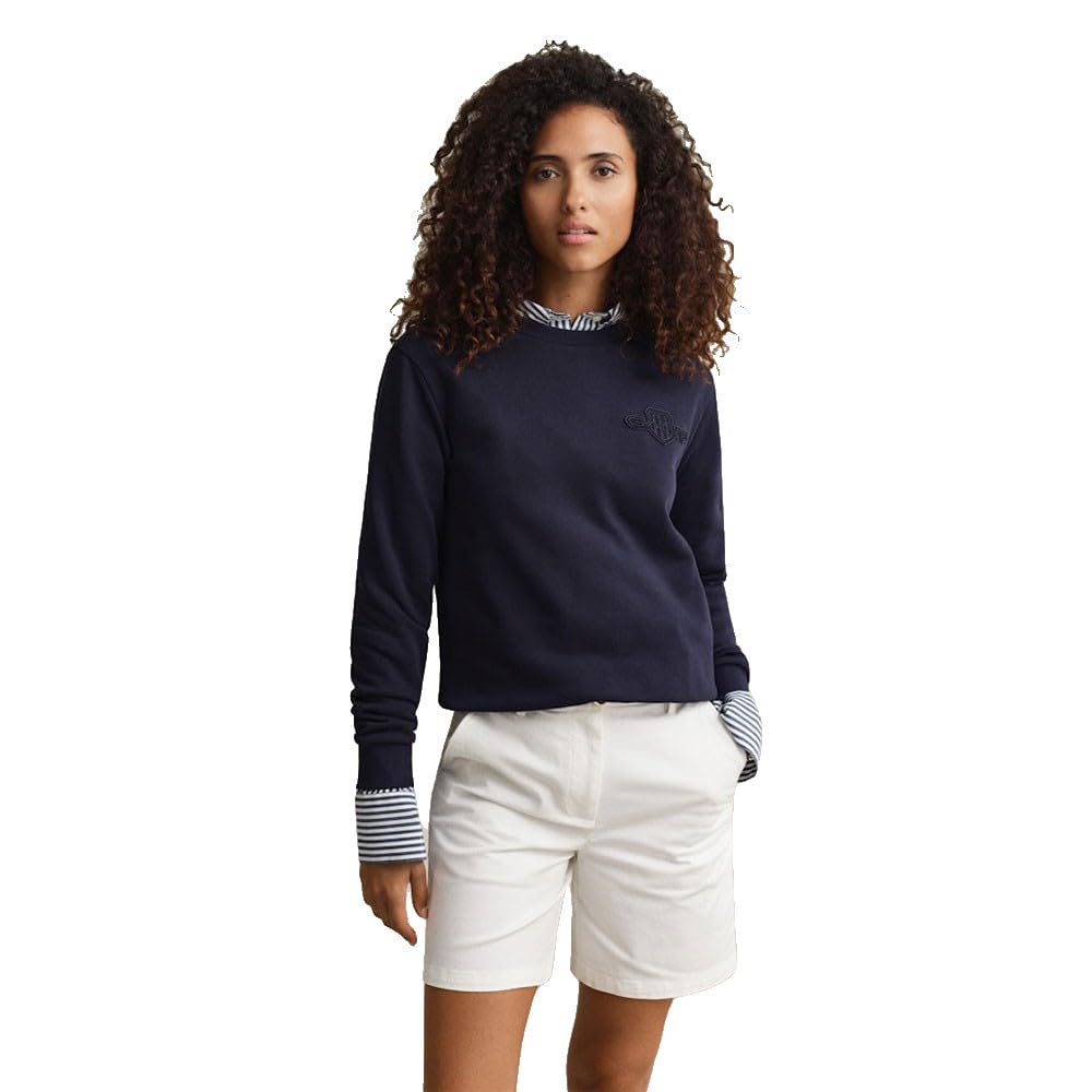 GANT Women's Reg Tonal Shield C-Neck Sweat Sweatshirt, Evening Blue, S
