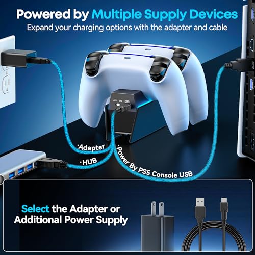 Image of P5 Controller Charger with Fast Charging AC Adapter, PS5 Controller Charging Station Stand for PlayStation 5, Docking Station Replacement for PS 5 Accessories Kits, Black