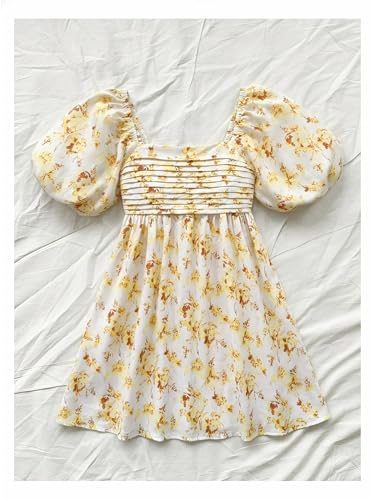 Image of Floerns Women's Floral Dress Puff Sleeve Dress Square Neck Summer Vacation Picnic Mini Dresses