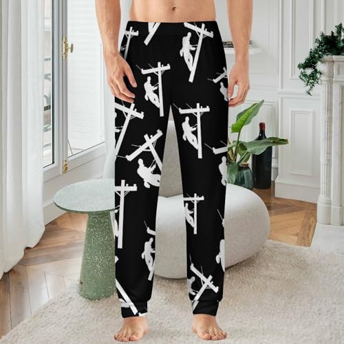 Electric Cable Lineman Mens Pajamas Pants Lightweight Pjs Lounge Pants Loungewear with Elastic Waistband2