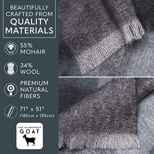 Mohair Wool Throw Blanket - 55% Mohair 34% Wool, Ultra Soft And Fluffy, Warm And Cosy Ethically-Sourced Mohair And Wool Throw. 71” X 51”. Hemp Carrier Bag Included (Dungarvon Gray) #TOP2
