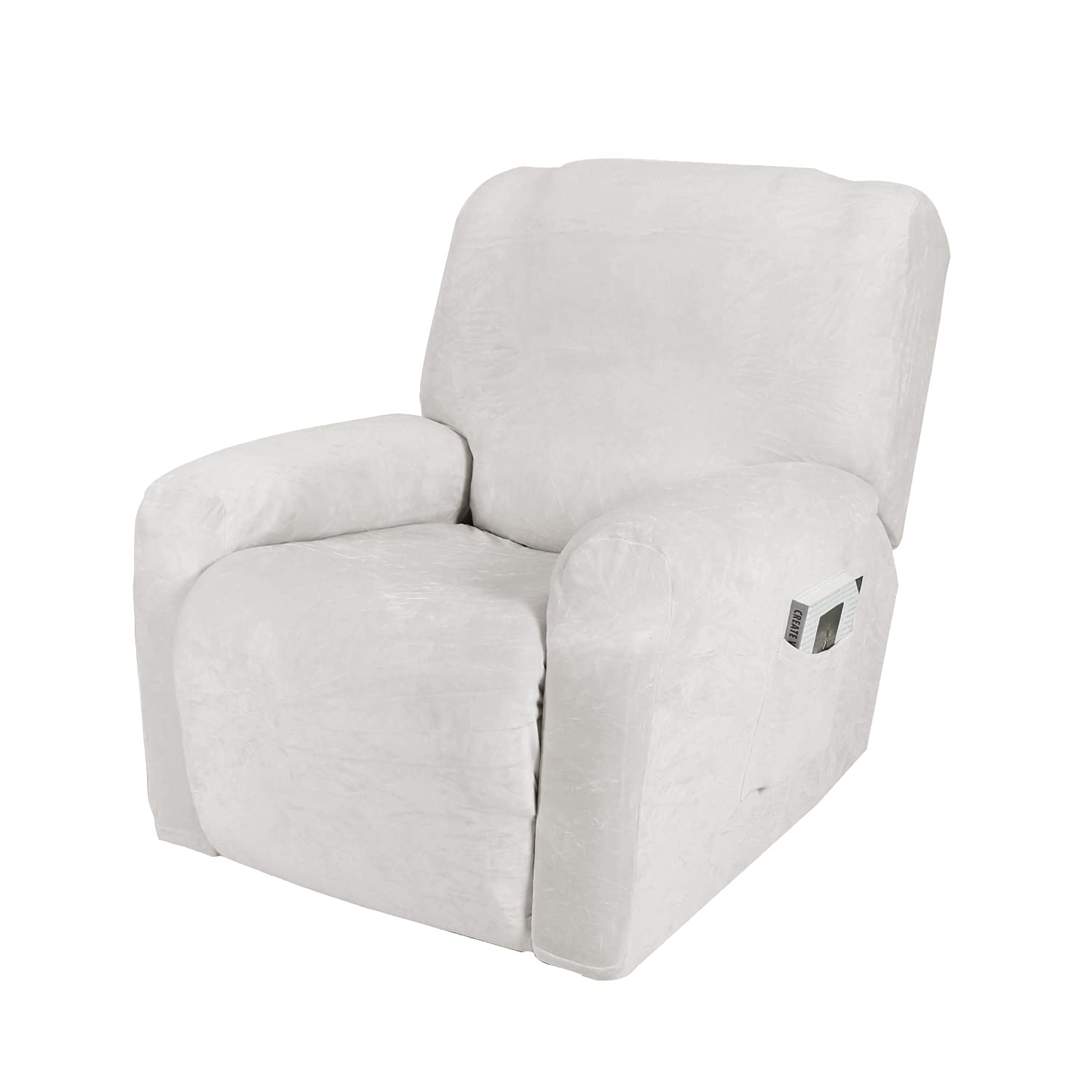 ArhaR Sofa Cover,Stretch Recliner Cover Velvet for 1 2 3 Seater, Stretch Thick Loveseat Reclining Sofa Covers, Non Slip With Side Pocket Electric Recliner Cover -White-1 Seater