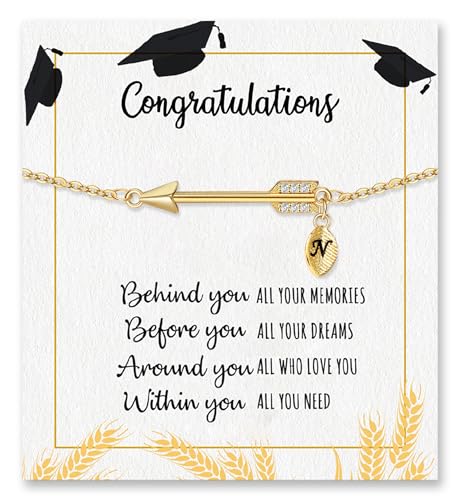 Graduation Gifts for Her 2025, 2025 Graduation Gifts High School College Graduation Gifts for Teen Girls 5th 8th Grade Masters Degree Grads Initial Bracelets for Women Letter A-Z Charm Bracelet Daughter Niece Granddaughter Girlfriend Jewelry