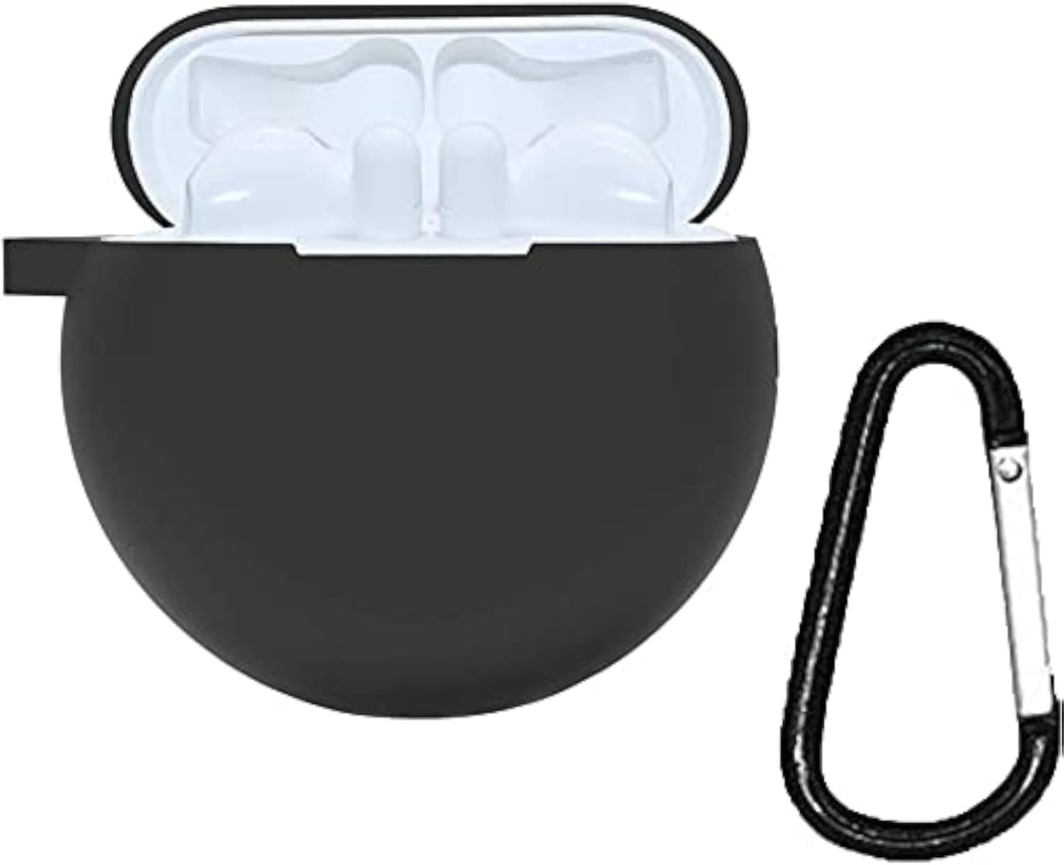 MARGOUN Silicone Case Cover for Huawei FreeBuds 3 with Carabiner and Charging Port Accessible (Black)