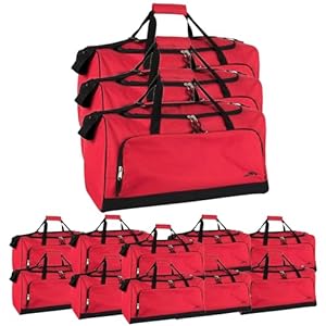 (24 Pack) Bulk 55 Liter, 24 Inch Lightweight Canvas Duffle Bags for Men & Women for Travel, Sports, Homeless Bulk (All Red Pack)