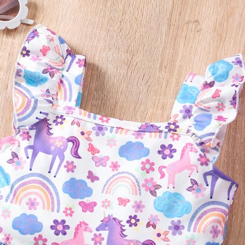 Little Girls Summer Dresses Square Neck Ruffle Flutter Sleeve Kids Toddler Unicorn Casual A-Line Swing Sundress 2-8 Years3