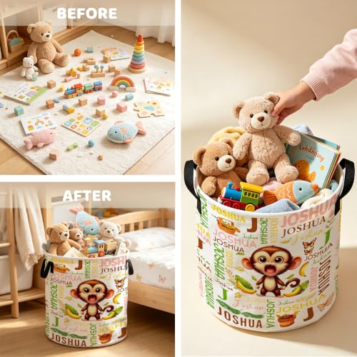 Image of Custom Monkey Laundry Hamper, Personalized Laundry Basket with Name, Customized Dirty Clothes Basket for Clothes Toy Bathroom Bedroom Storage,S-16.5 inchX 13.8 inch