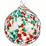 QFkris Blown Glass Witch Ball Ornaments, 3.8" Christmas Hanging Tree Ornament, Hand Painted Gazing Balls for Outdoor Garden Window Friendship