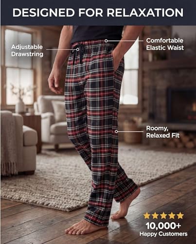 Image of Real Essentials 3 Pack: Men's Soft Cotton Flannel Pajama Pants PJ Lounge Bottoms Elastic Waist Pockets (Big and Tall)
