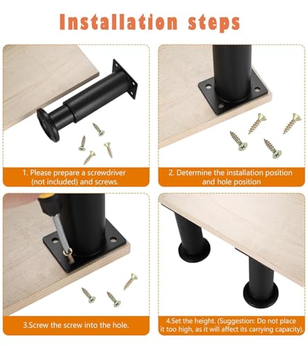 Pack of 4 Furniture Feet, Adjustable Table Legs, Metal Furniture Legs, Table Feet, Height Adjustable, Furniture Legs for Cabinet, TV Cabinet, Bed, Sofa Feet, Bedside, Chair, Bathroom Cabinet (Black, 8 - Image 6