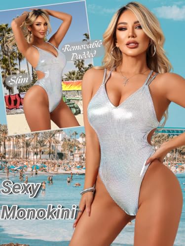 Image of ShawGobow Sexy Swimsuit for Women,Backless Scrunch Butt High Cut Monokini,One Piece Cheeky Bathing Suit Beach Pool Party