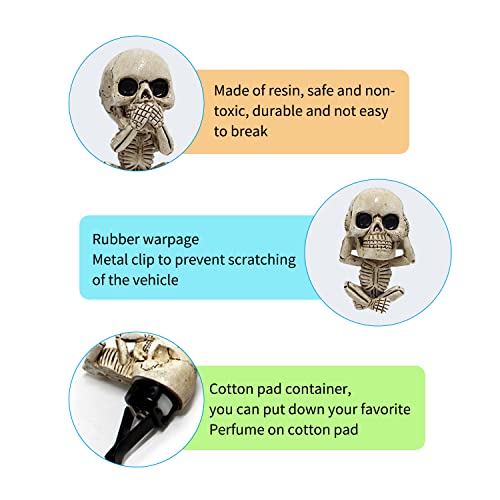 Image of 3 PCS Cute Skull Car Vent Clips 2.3In, Cooler Aromas Vents Skull Car Scent Air Freshener, Personalized Lucky Pendulums, Universal for Car Vents, Halloween, Office Home Decorations