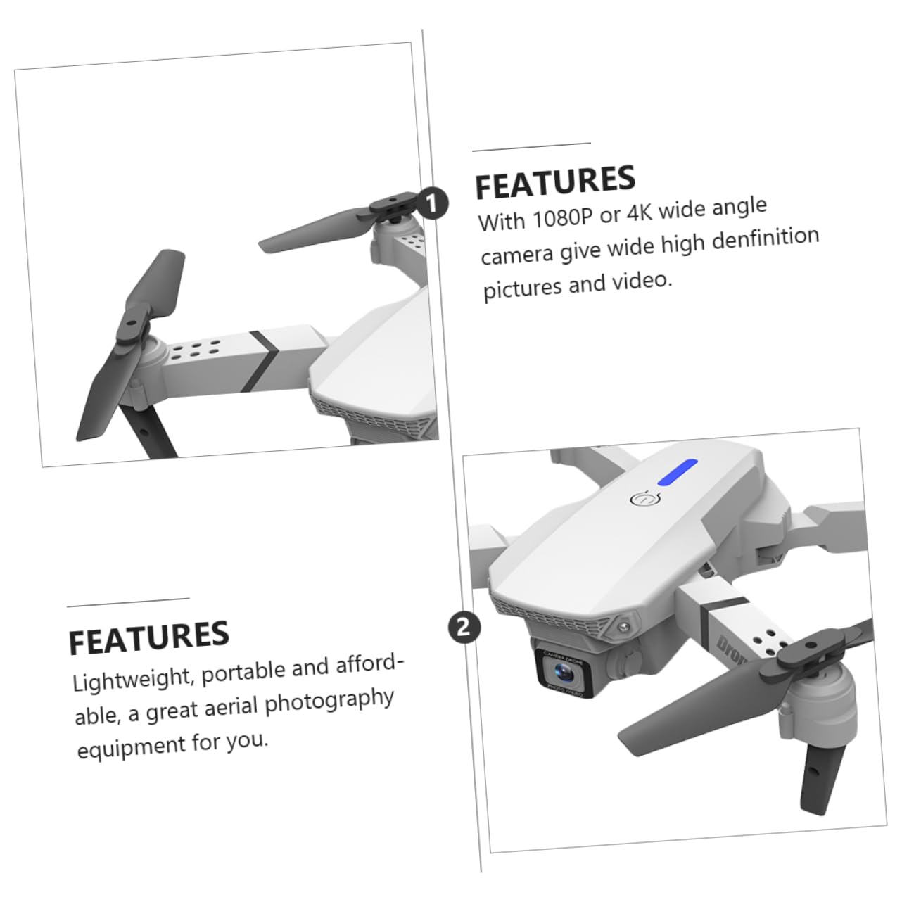 Abaodam Drone Pieghevole E525 Doppia Telecamera 4k, Quadricottero Leggero in Plastica, Video e Foto ad Alta Definizione per Riprese Aeree, Mini 4 Pro Drone