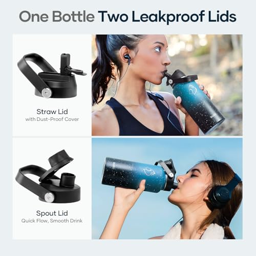 Image of BUZIO Triple Wall Vacuum Water Bottle with Dust-Proof Straw & Spout Lids