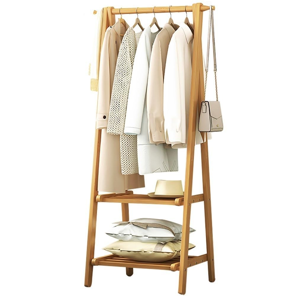 BEARQUN Portable Clothes Rack, Clothing Rack, Industrial Clothing Rack with 2 Shelves, for Hanging Clothes, 66CM/86CM/116CM, Max Load 80LBS, with Solid Base for Bedrooms, Entrances
