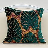 Alerfa 18 x 18 Inch Square Leaf Pillow Embroidery Cut Velvet Cushion Case Luxury Modern Lumbar Throw Pillow Cover Decorative Pillow for Couch Sofa Living Room Bedroom Car, Teal Green