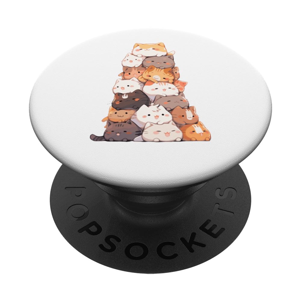 Stack of Cats Cute Kawaii Cartoon Art Cat Pile PopSockets Swappable PopGrip