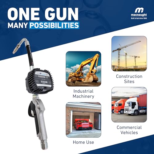 Image of Macnaught Pneumatic Oil Gun with Control Valve 1 /2 inch inch NPT Inlet, Mechanical Meter, Registers in Qts & Totals in Gal. Oil, antifreeze, trans fluid, lubricating oil, synthetic hydraulic oil & more