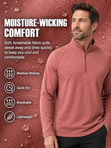 Image of Golf Quarter Zip Pullover for Men Mock Neck 1 /4 Zip Lightweight Athletic UPF 50+ Men's Long Sleeve Golf Sweatshirt