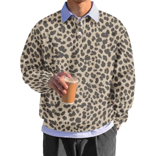 Stylish Polo Sweatshirts for Men Leopard Rugby Shirts with Striped Collars - Image 2