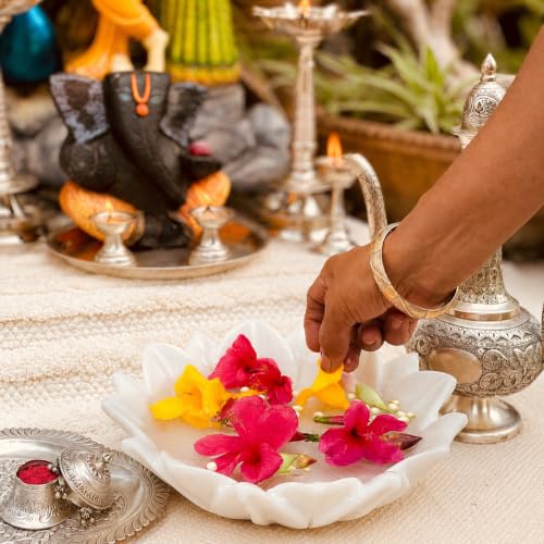 Image of Marble Urli Bowl for Home Decor | Handcrafted Floating Bowl, Decorative Centerpiece for Living Room Table, Luxury Stone Urli Dish, Pooja Decor & Festive Gift Item (Floral /6 Inch)