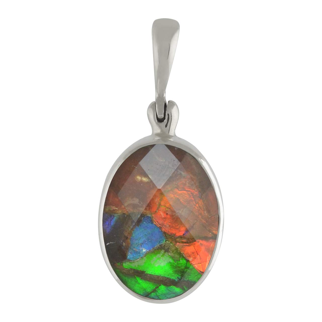 Starborn kanadischer Ammolit mit facettiertem brasilianischen Bergkristall Anhänger in 925 Sterling Silber Fassung