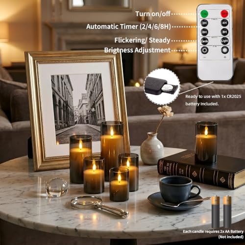 Image of NICEME Flickering Flameless Candles with Remote Timer Unbreakable Acrylic Battery Operated LED Candles with Flickering Flame 3D Wick for Romantic Ambience Home Decor Set of 3, D3 inch xH4 inch 5 inch 6 inch Gray