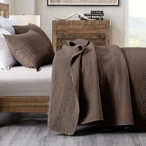 HORIMOTE HOME Quilt Set King Size Chocolate Soft Lightweight Pre-Washed Microfiber Circle Stitches King Quilt Bedding Set All Season Spring Summer Bedspread Coverlet 2 Pillow Shams 106x96 Inches