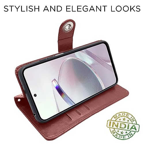 Image of Pikkme Mi Redmi 12 5G / Poco M6 Pro 5G Flip Cover Leather Finish | Inside TPU | Wallet Stand and Shock Proof | Button Flip Case for Mi Redmi 12 5G / Poco M6 Pro 5G (Brown)