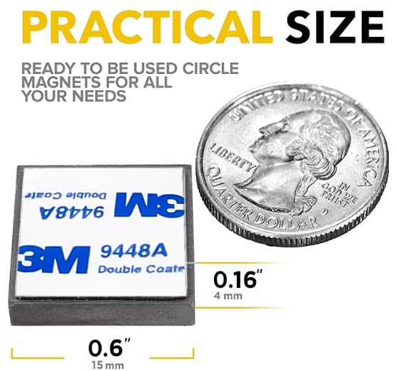 Image of Strong Ceramic Square Magnets With Adhesive Backing (0.6x0.16 inch /15x4mm, 90 pcs) - Heavy Duty Sticky Magnets, Non-Corrosive, Versatile For Home, Office, Workshop, Whiteboard, Fridge And Hobby Use