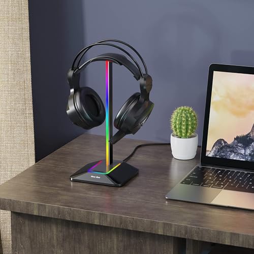 New bee RGB-hoofdtelefoonhouder, gaming-accessoires, led-ondersteuning met 7 verlichtingsmodi, antislip rubberen basis, voor pc gamer, zwart - Afbeelding 6