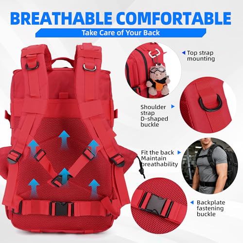 Image of gracedon Tactical Backpack for Men 3 Day Rucksacks for Trekking Camping (red)