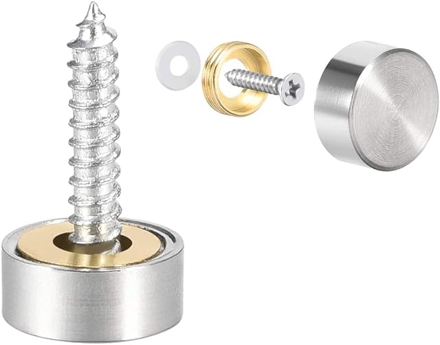 sourcing map Mirror Screws Decorative Caps Cover Nails Brushed Stainless Steel 12mm 8pcs