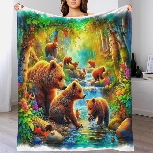 Couverture de lit ours brun pour camping et voyage, plaid canapé douillet