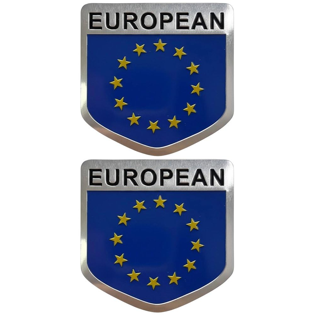 Fituenly Shield 2 Pcs European Union Flag Car Sticker Decals Metal European Union Eu Flag Emblem Badge Decals Bumper Stickers For Car Truck