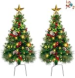 33inch Outdoor Artificial Christmas Tree Small Pre-Lit Christmas Trees with Lights Outside Pathway...