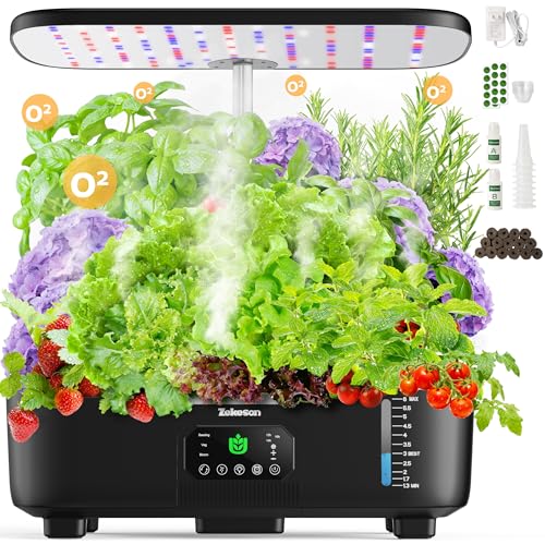 Misting Hydroponic Growing System Kit 15-Pods Indoor Smart Herb Garden Planter with LCD Touch Panel...