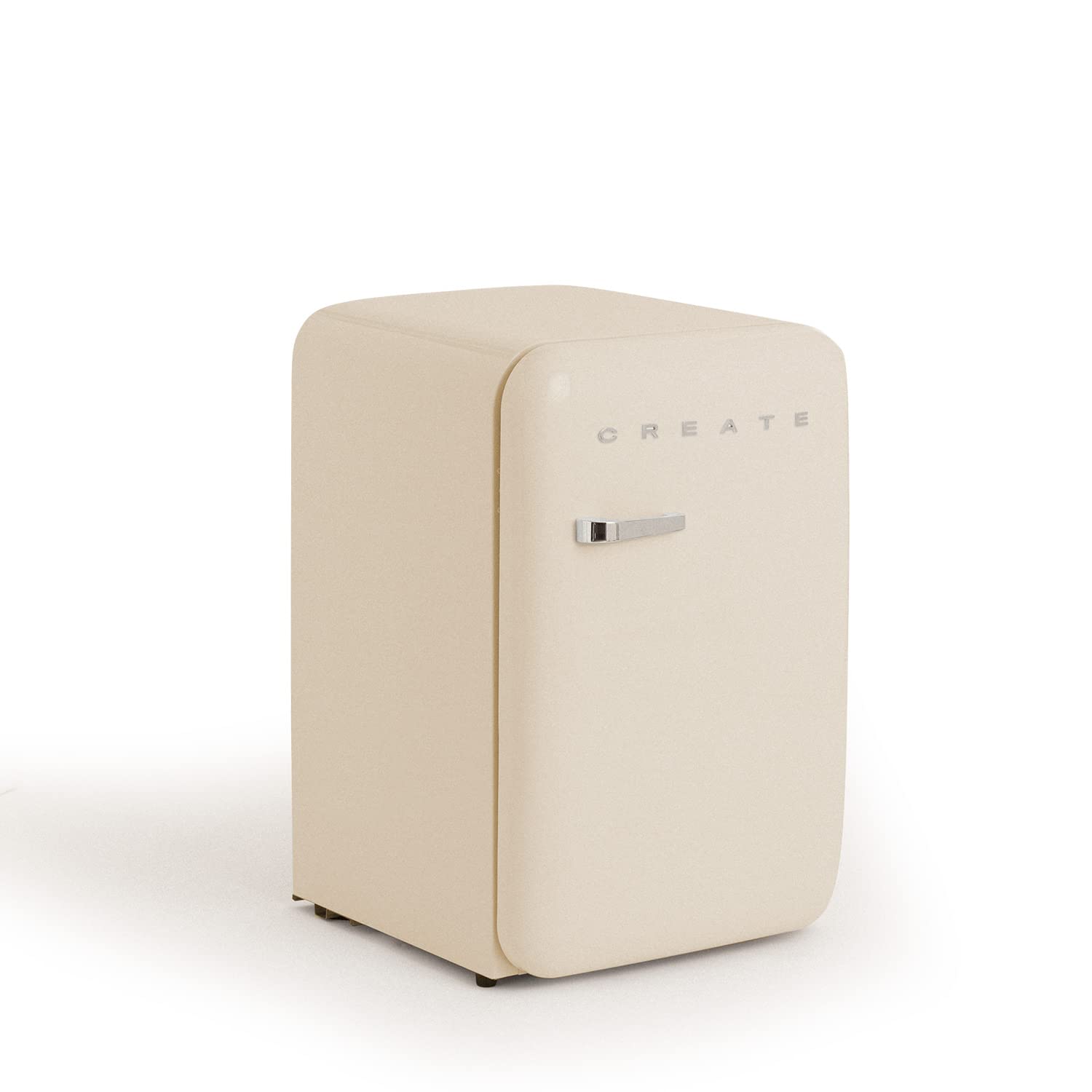 CREATE CREATE / RETRO FRIDGE 83.5 SILVER/Refrigerator off white silver handle / 98W. low consumption. 2 shelves. temperature regulator. bottle rack. 56x54x84 cm in use
